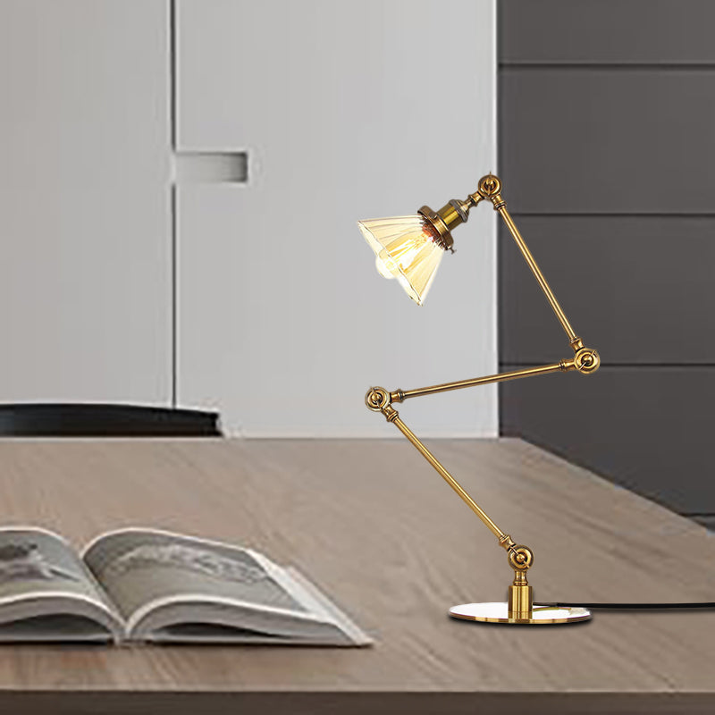 Stylish Cone Clear/Amber Glass Table Lamp - 1 Light Black/Brass Lighting for Study Room