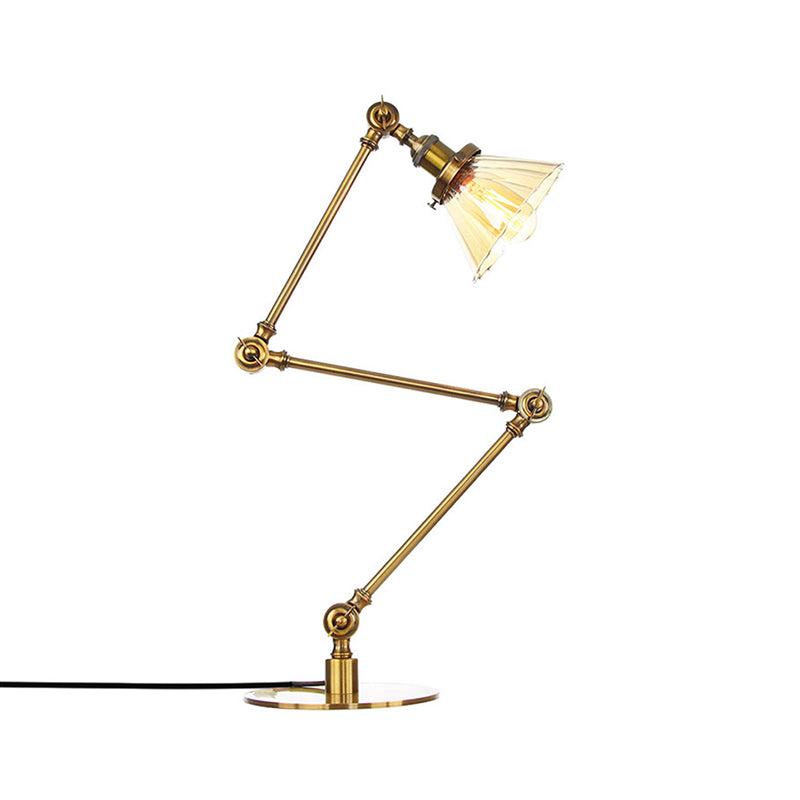 Stylish Cone Clear/Amber Glass Table Lamp - 1 Light Black/Brass Lighting for Study Room