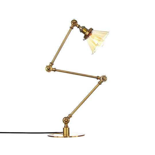 Stylish Cone Clear/Amber Glass Table Lamp - 1 Light Black/Brass Lighting for Study Room