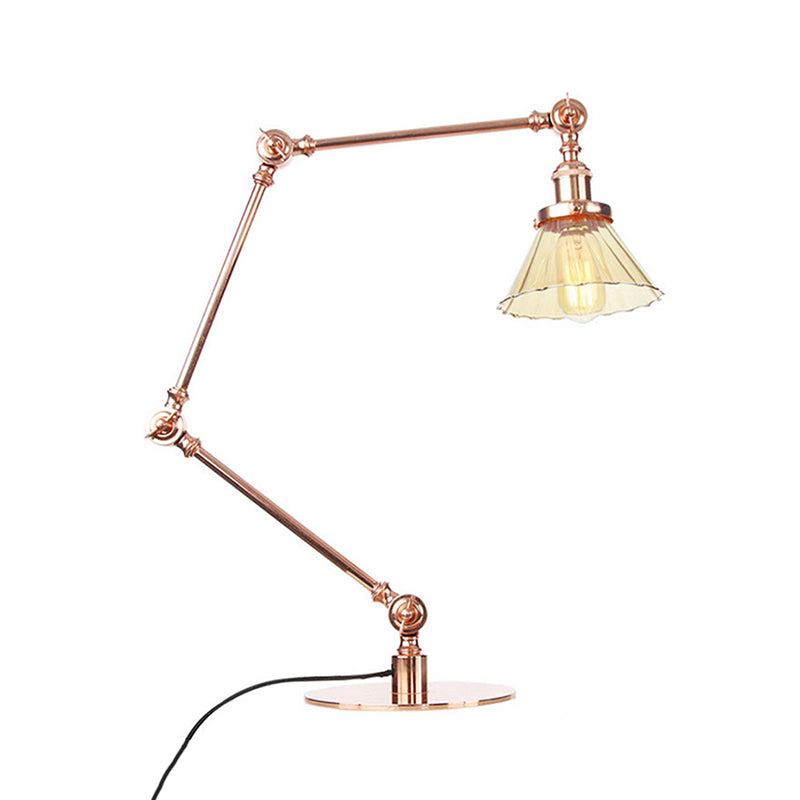 Stylish Cone Clear/Amber Glass Table Lamp - 1 Light Black/Brass Lighting for Study Room