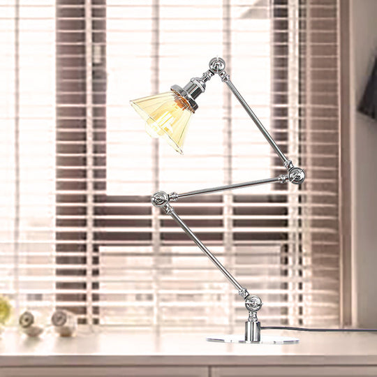 Stylish Cone Clear/Amber Glass Table Lamp - 1 Light Black/Brass Lighting for Study Room