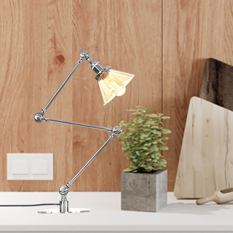 Stylish Cone Clear/Amber Glass Table Lamp - 1 Light Black/Brass Lighting for Study Room
