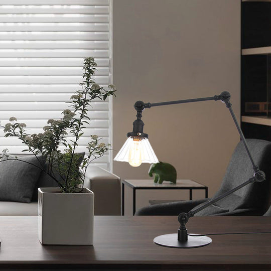 Stylish Cone Clear/Amber Glass Table Lamp - 1 Light Black/Brass Lighting for Study Room