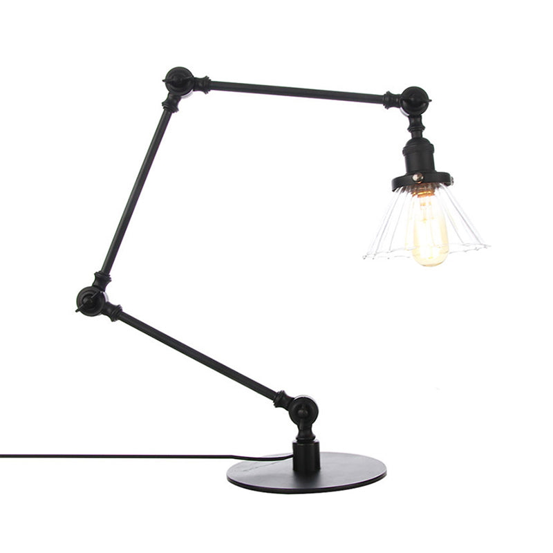 Stylish Cone Clear/Amber Glass Table Lamp - 1 Light Black/Brass Lighting for Study Room