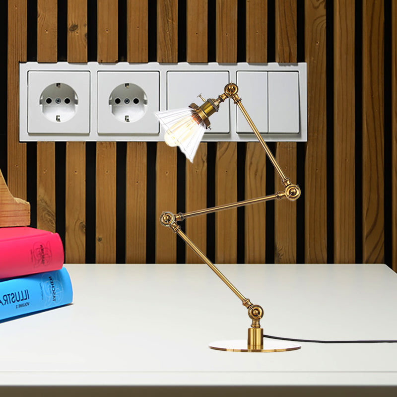 Stylish Cone Clear/Amber Glass Table Lamp - 1 Light Black/Brass Lighting for Study Room