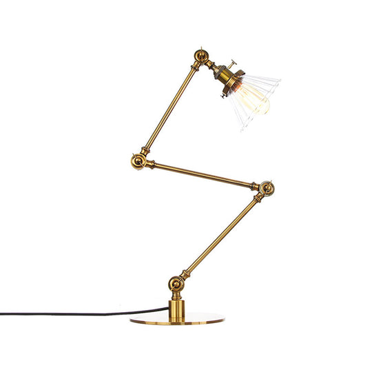 Stylish Cone Clear/Amber Glass Table Lamp - 1 Light Black/Brass Lighting for Study Room