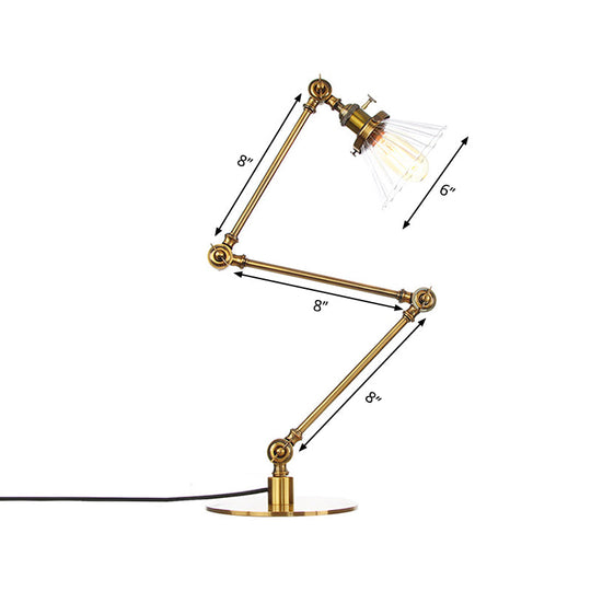 Stylish Cone Clear/Amber Glass Table Lamp - 1 Light Black/Brass Lighting for Study Room