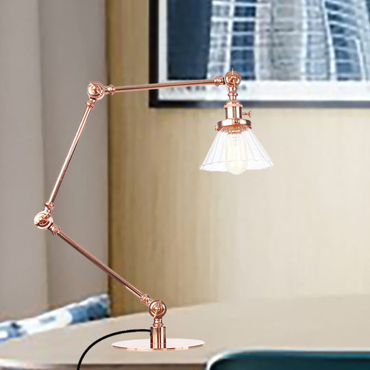 Stylish Cone Clear/Amber Glass Table Lamp - 1 Light Black/Brass Lighting for Study Room