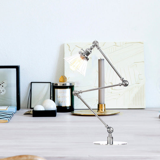 Stylish Cone Clear/Amber Glass Table Lamp - 1 Light Black/Brass Lighting for Study Room