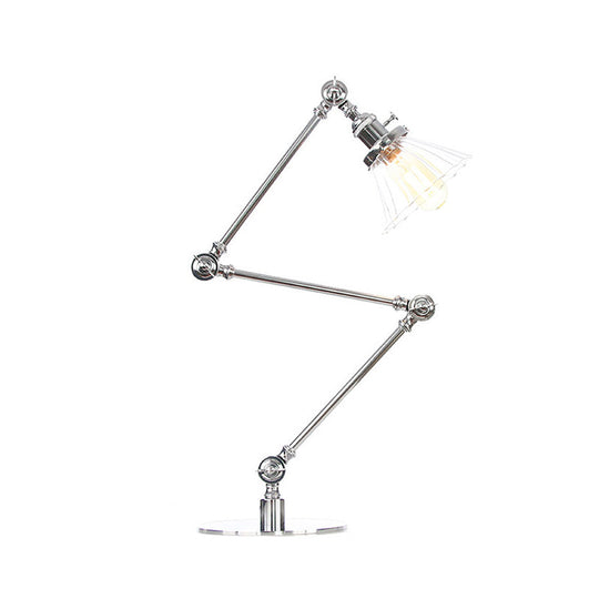 Stylish Cone Clear/Amber Glass Table Lamp - 1 Light Black/Brass Lighting for Study Room