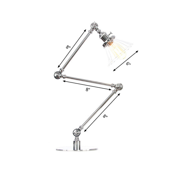 Stylish Cone Clear/Amber Glass Table Lamp - 1 Light Black/Brass Lighting for Study Room