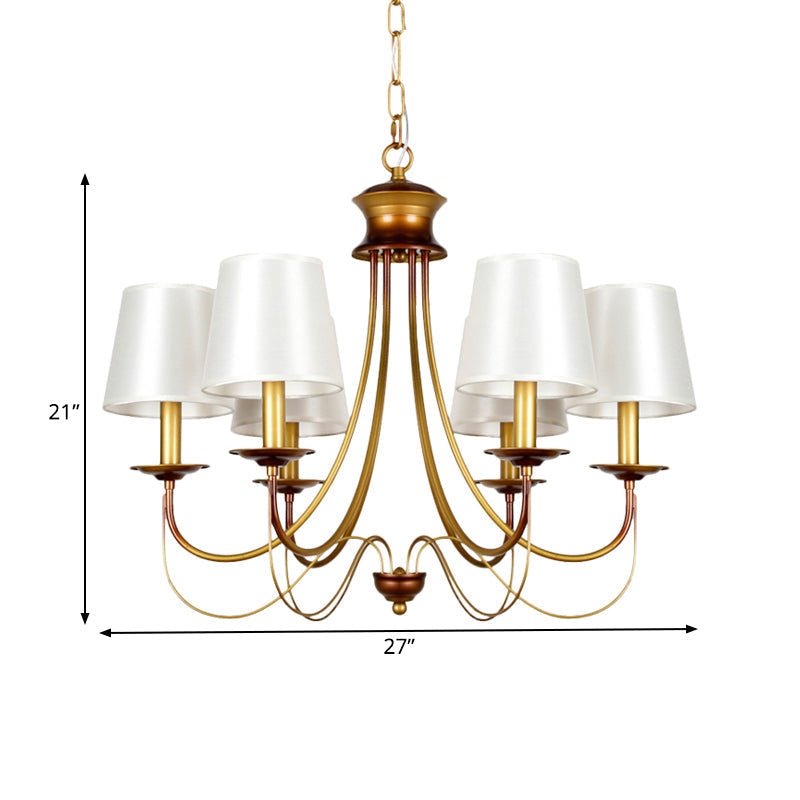 Traditional Brass Finish Chandelier with White Fabric Lamp Shade - 3/5/6 Lights