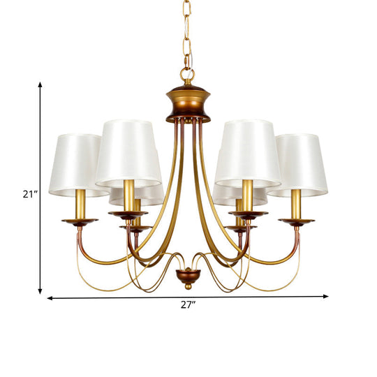 Traditional Brass Finish Chandelier with White Fabric Lamp Shade - 3/5/6 Lights