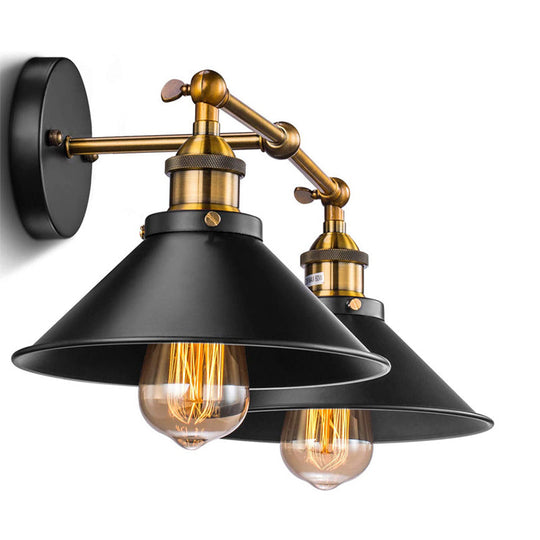 Industrial Metal Vanity Wall Light with Conical Shade - Retro Style, 2-Light