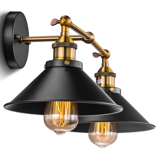 Industrial Metal Vanity Wall Light with Conical Shade - Retro Style, 2-Light
