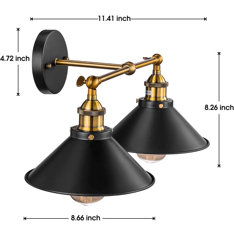 Industrial Metal Vanity Wall Light with Conical Shade - Retro Style, 2-Light