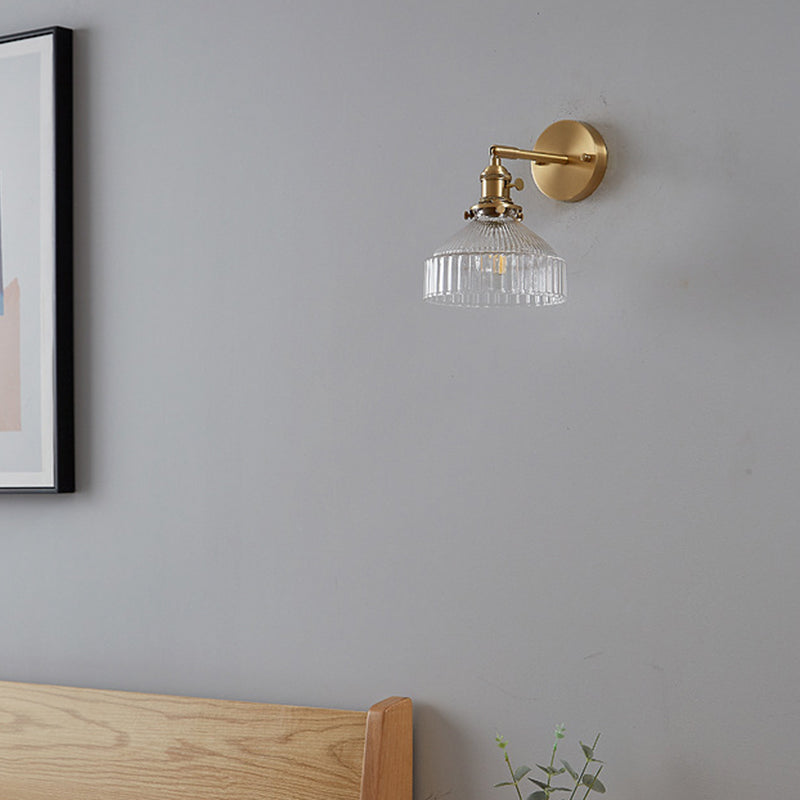 Gold Ribbed Glass Industrial Wall Lamp for Bedroom