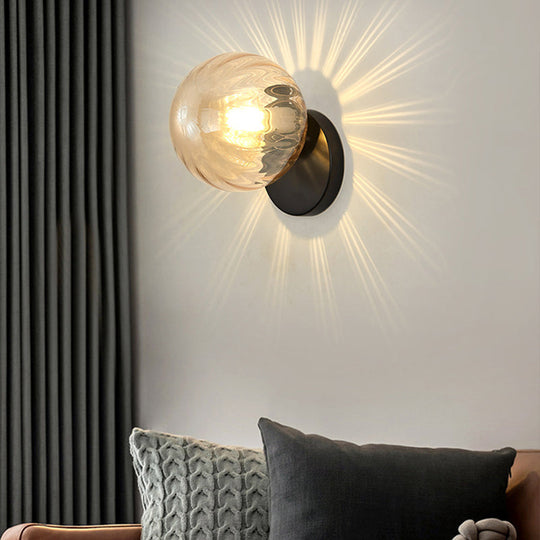 Modern Simplicity Wall Sconce: 1-Light Metal Wall Lamp with Glass Ball Shade