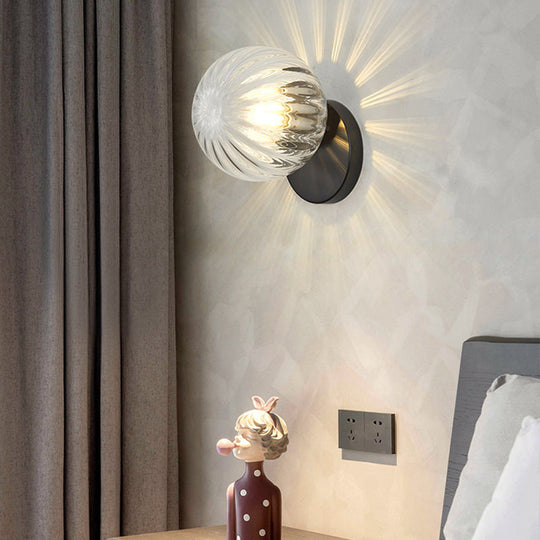 Modern Simplicity Wall Sconce: 1-Light Metal Wall Lamp with Glass Ball Shade