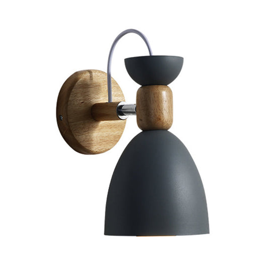 Nordic Macaroon Wall Mount Sconce: Wood Arm and Metal Shade