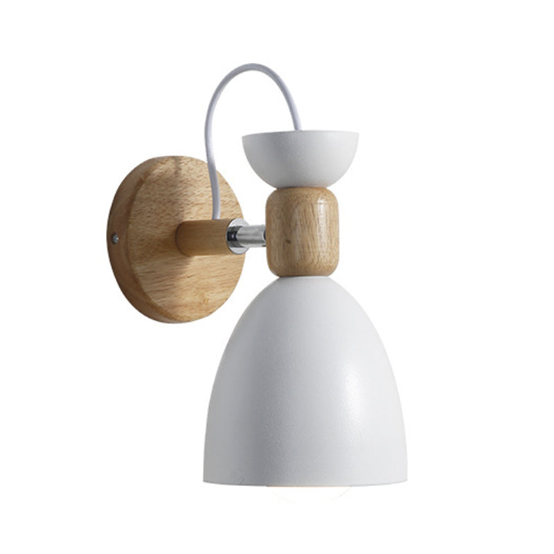 Nordic Macaroon Wall Mount Sconce: Wood Arm and Metal Shade
