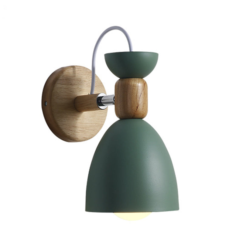 Nordic Macaroon Wall Mount Sconce: Wood Arm and Metal Shade