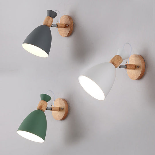 Nordic Macaroon Wall Mount Sconce: Wood Arm and Metal Shade