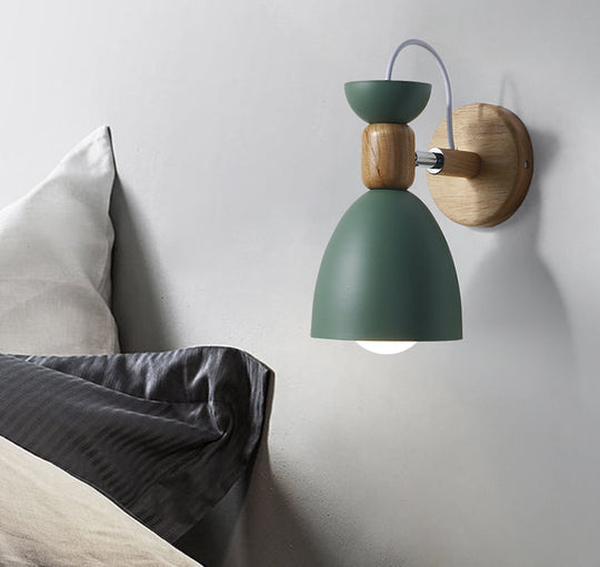 Nordic Macaroon Wall Mount Sconce: Wood Arm and Metal Shade