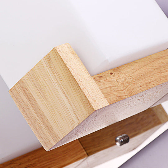 Modern Wooden Square Wall Mount Sconce Light with Simple Glass Shade for Bedroom