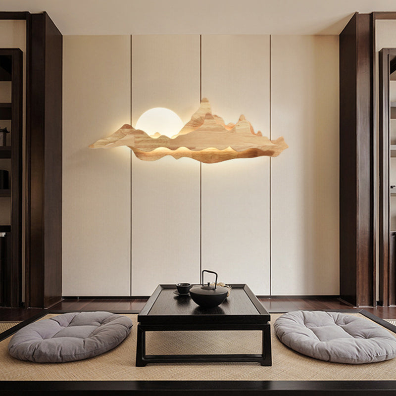 Chinese-inspired Moon and Mountain Wall Sconce for Living Room