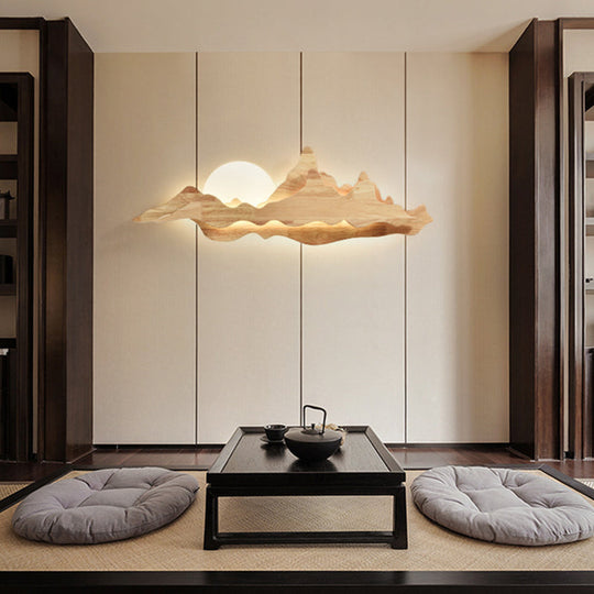 Chinese-inspired Moon and Mountain Wall Sconce for Living Room