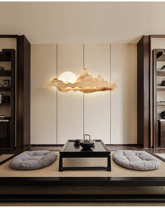 Chinese-inspired Moon and Mountain Wall Sconce for Living Room