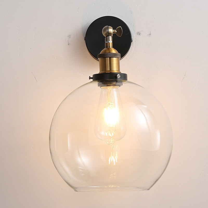 Vintage Industrial Wall Sconce - Single Clear Glass Shade Light