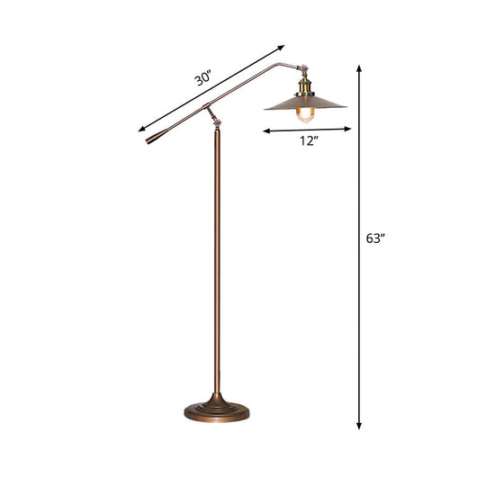 Antique Metal Flared Shade Floor Lamp: Stylish 1-Head Living Room Standing Light in Bronze with Adjustable Arm