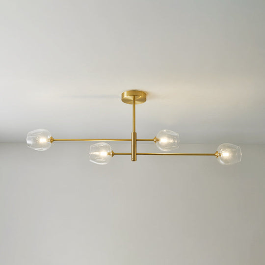 Post-Modern Gold Metal Chandelier with Glass Shades - Ideal for Living Room