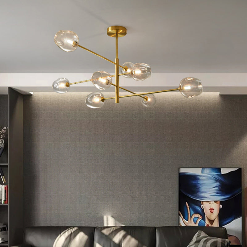 Post-Modern Gold Metal Chandelier with Glass Shades - Ideal for Living Room