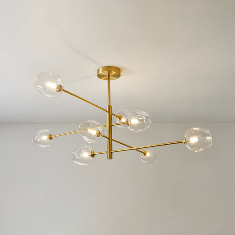Post-Modern Gold Metal Chandelier with Glass Shades - Ideal for Living Room