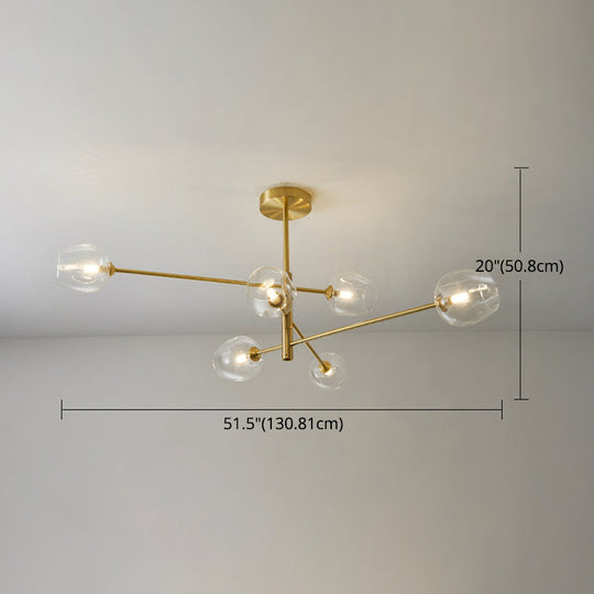 Post-Modern Gold Metal Chandelier with Glass Shades - Ideal for Living Room
