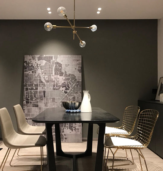 Post-Modern Gold Metal Chandelier with Glass Shades - Ideal for Living Room