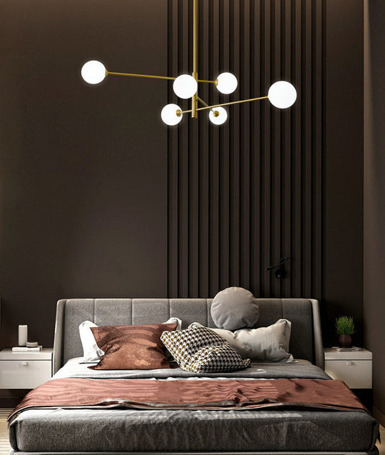 Post-Modern Gold Metal Chandelier with Glass Shades - Ideal for Living Room