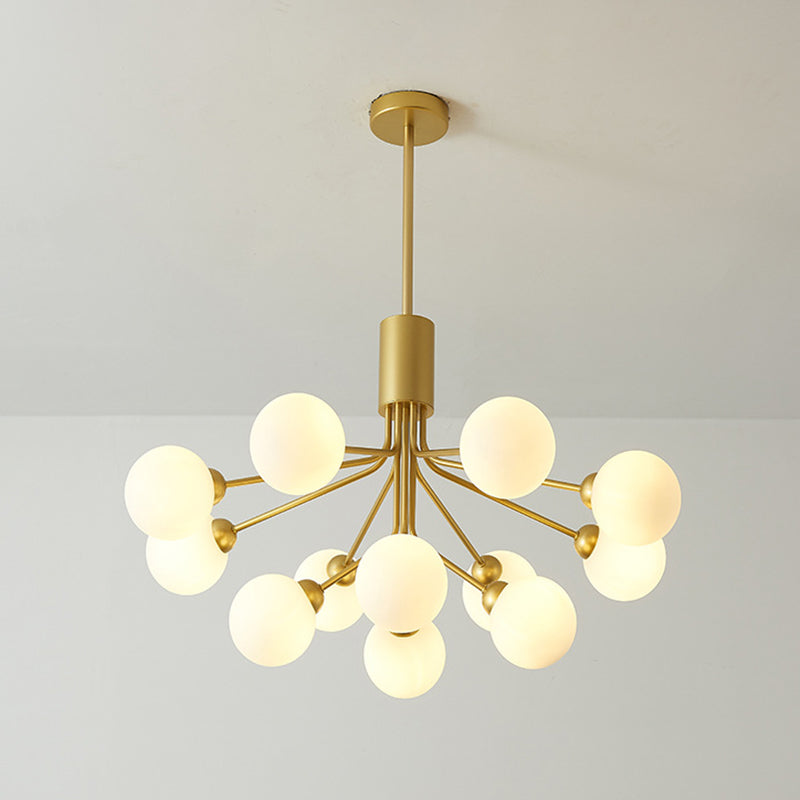 Post-Modern Starburst Chandelier with Opal Glass Shade in Gold - Perfect for Living Room