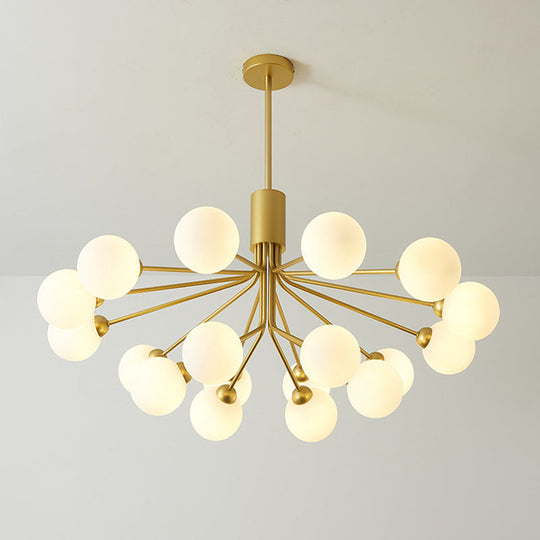 Post-Modern Starburst Chandelier with Opal Glass Shade in Gold - Perfect for Living Room