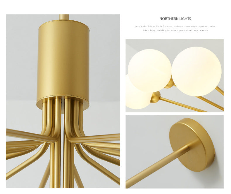 Post-Modern Starburst Chandelier with Opal Glass Shade in Gold - Perfect for Living Room