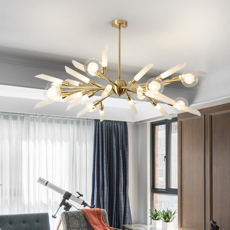 Post-Modern Metal Starburst Chandelier with Glass Shade for Living Room Ceiling