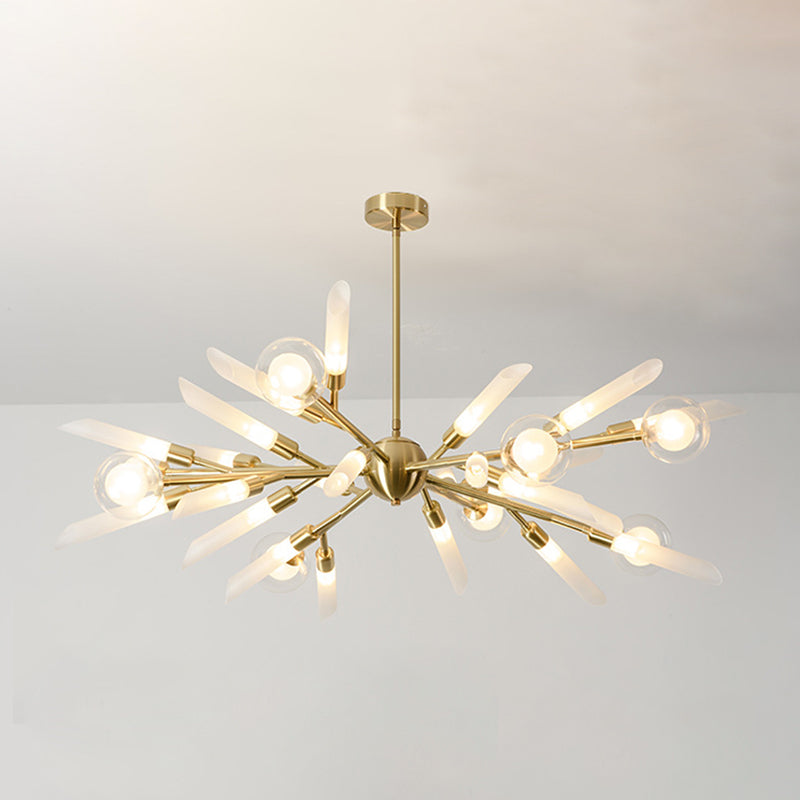 Post-Modern Metal Starburst Chandelier with Glass Shade for Living Room Ceiling