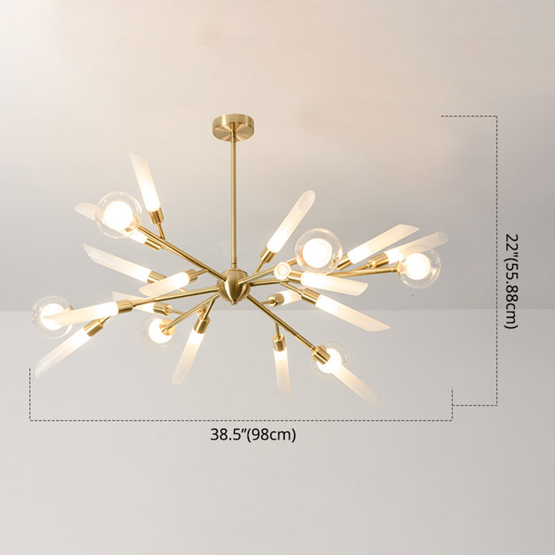Post-Modern Metal Starburst Chandelier with Glass Shade for Living Room Ceiling