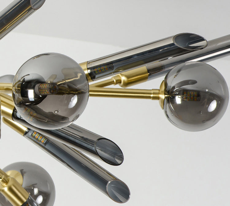 Post-Modern Metal Starburst Chandelier with Glass Shade for Living Room Ceiling