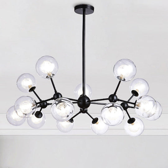 Modern Black Branch Chandelier - Clear Glass Shade Ceiling Light for Living Room