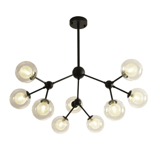 Modern Black Branch Chandelier - Clear Glass Shade Ceiling Light for Living Room