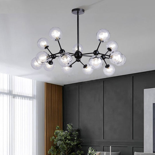 Modern Black Branch Chandelier - Clear Glass Shade Ceiling Light for Living Room